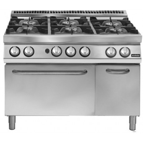 Cocina a gas de 6 fuegos sobre horno gas GN 2/1