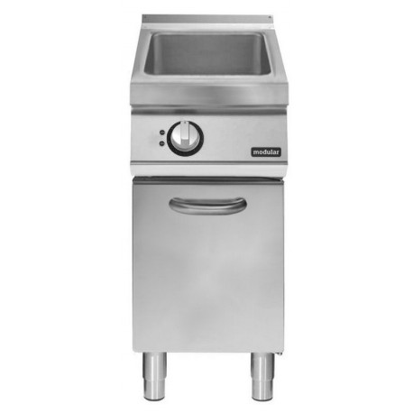 Electric multi-function bratt pan on cabinet with door