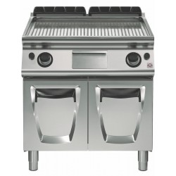 Fry top gas plancha ondulada sobre base con puertas
