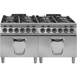 Cocina a gas 8 fuegos con 2 hornos eléctricos GN 2/1